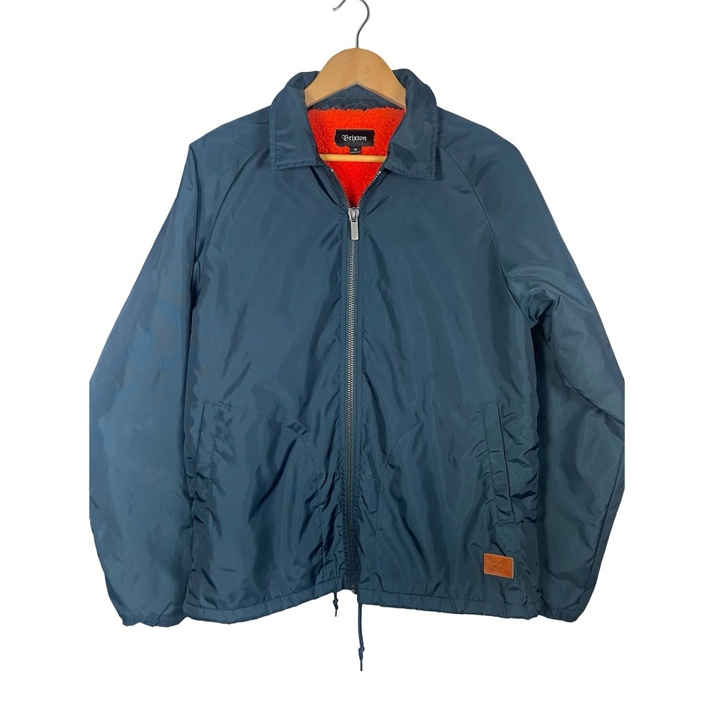Brixton Claxton Jacket Mens Small Blue Sherpa Lined Full Zip Windbreaker Coat